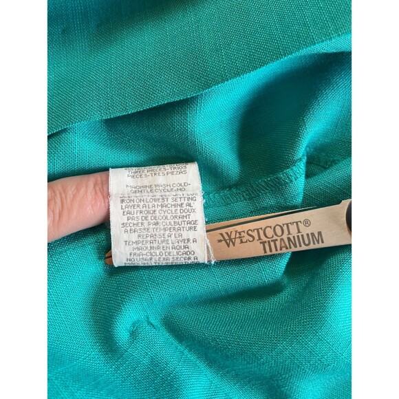 Vintage 90s Leslie Faye Top Blazer Short‎ Sleeve Teal Button Up Collar Spring 12 - Picture 5 of 16